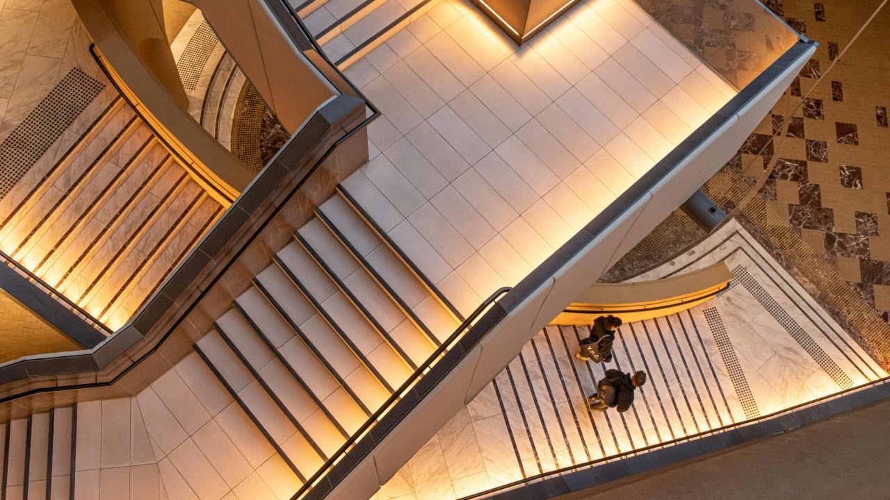 Photo of several stair cases that look like a maze